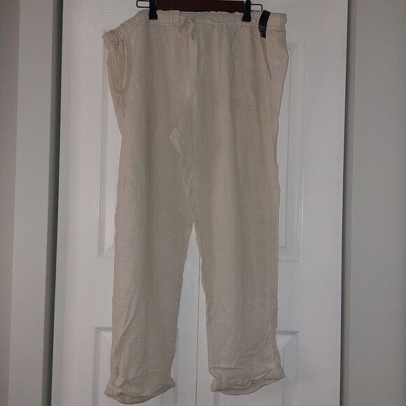 New York & Co Boyfriend drawstring linen pants cream stripes Size xl Resort wear - Picture 3 of 13